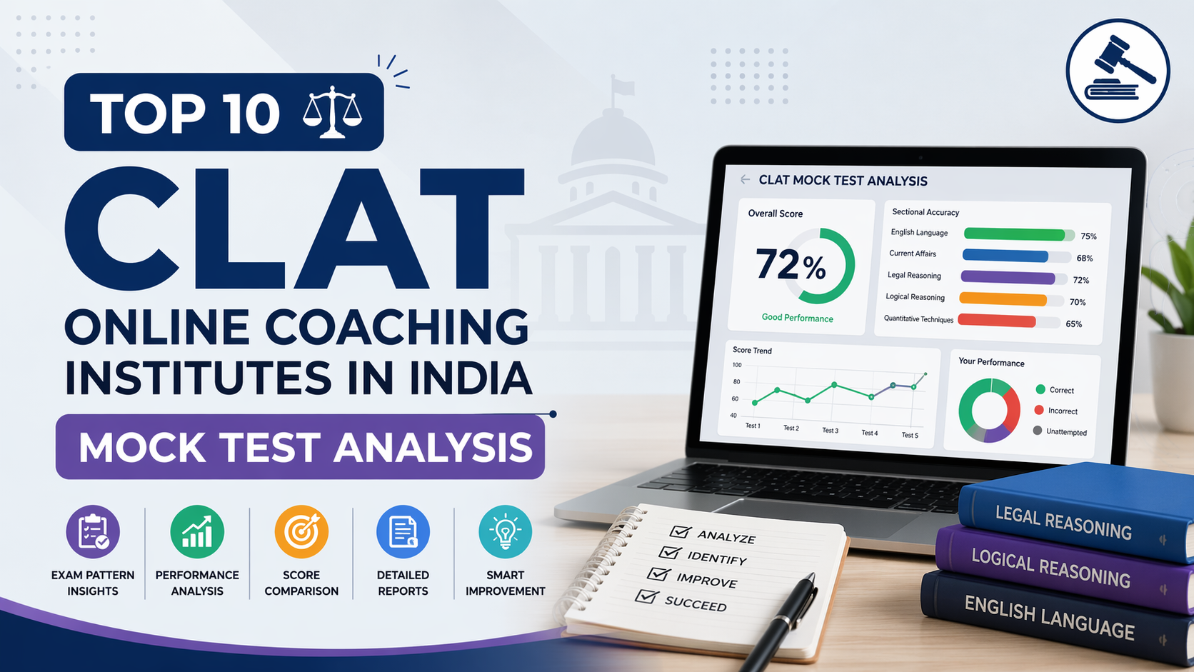 Top 10 CLAT Online Coaching Institutes in India 2027: Mock Test Analysis